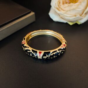 Bracelet hinged black-red enamel with diamonds