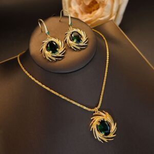 jewellery set green luxury earring necklace